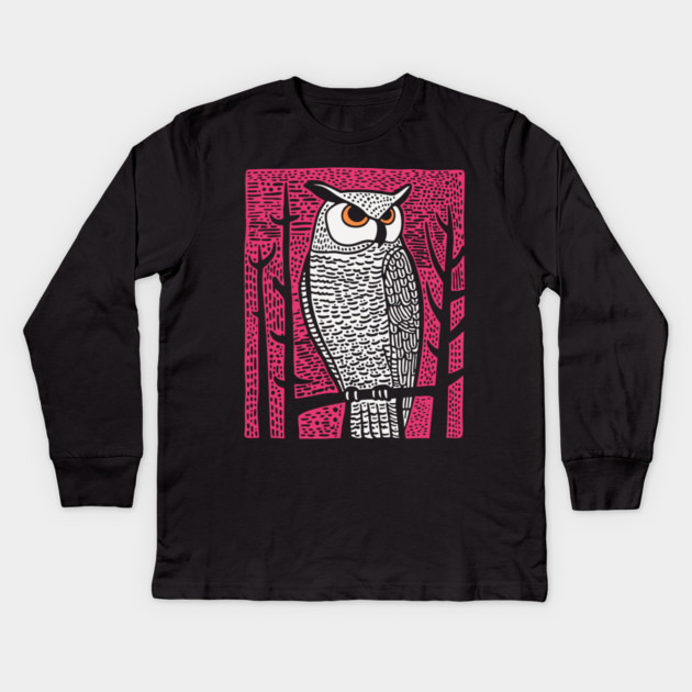 Forest Owl Kids Long Sleeve T-Shirt by TuncGK