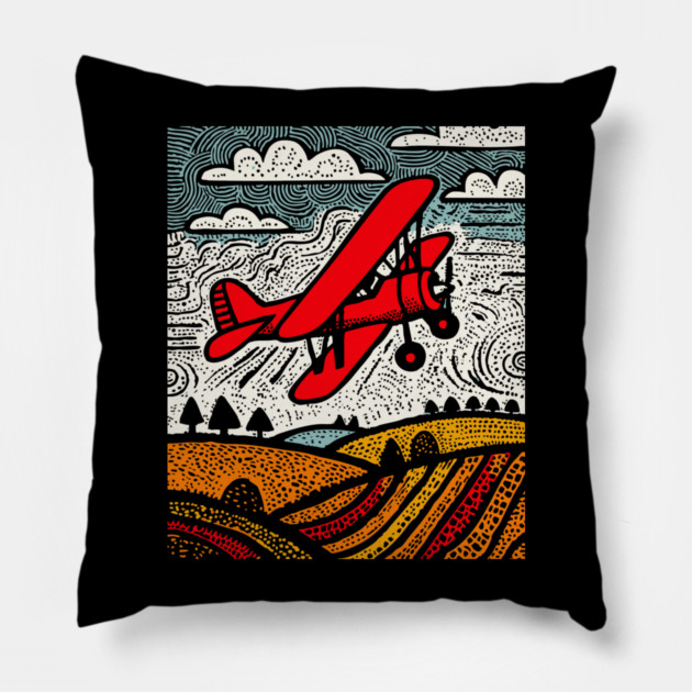 Vintage Biplane Pillow by TuncGK
