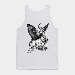 Peryton artwork - mythical creature, medieval bestiary, fantasy deer, winged deer, ink illustration, inktober Tank Top