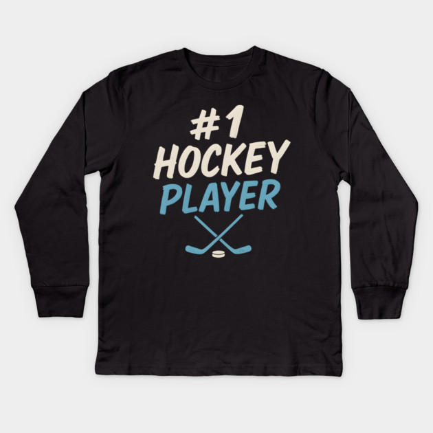#1 Hockey Player Graphic – Ice Sports Athlete Gift Artwork Kids Long Sleeve T-Shirt by MakerMind8.2
