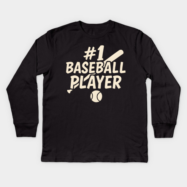 #1 Baseball Player Graphic – Sports Athlete Gift Artwork Kids Long Sleeve T-Shirt by MakerMind8.2
