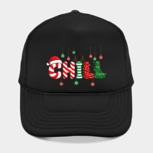 Cute Festive Chill Word with Ornaments and Antlers Hat