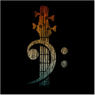Bass Cleff Headstock Bass Guitar Posters and Art