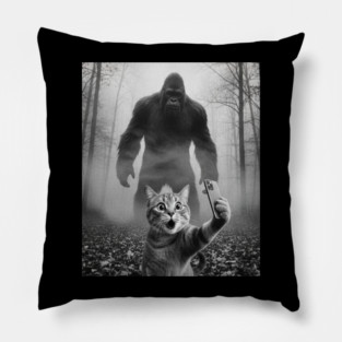 Bigfoot Selfie Cat Tee - Sasquatch Photobombing Feline Fun Pillow