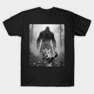 Bigfoot Selfie Cat Tee - Sasquatch Photobombing Feline Fun T-Shirt