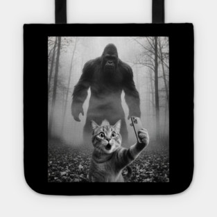 Bigfoot Selfie Cat Tee - Sasquatch Photobombing Feline Fun Tote