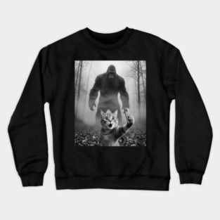 Bigfoot Selfie Cat Tee - Sasquatch Photobombing Feline Fun Crewneck Sweatshirt