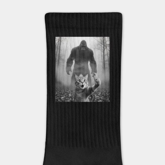Bigfoot Selfie Cat Tee - Sasquatch Photobombing Feline Fun by OUTFITPAW