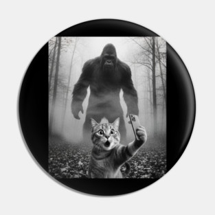 Bigfoot Selfie Cat Tee - Sasquatch Photobombing Feline Fun Pin