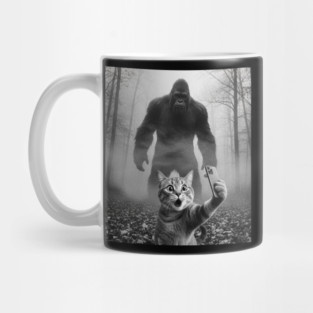 Bigfoot Selfie Cat Tee - Sasquatch Photobombing Feline Fun Mug