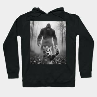 Bigfoot Selfie Cat Tee - Sasquatch Photobombing Feline Fun Hoodie