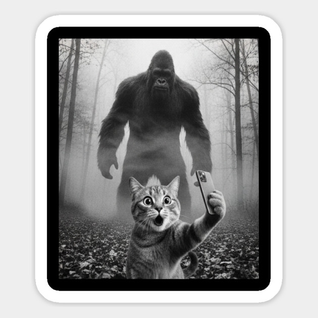 Bigfoot Selfie Cat Tee - Sasquatch Photobombing Feline Fun Magnet by OUTFITPAW