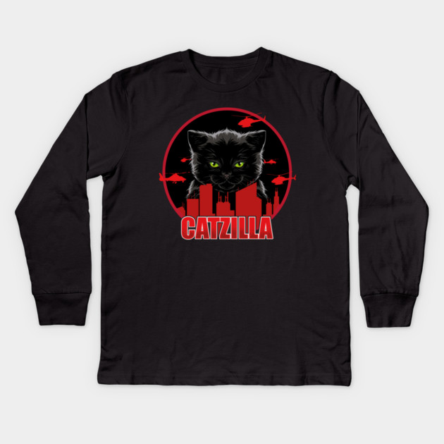 Catzilla – The Furry Destroyer of Cities Kids Long Sleeve T-Shirt by Butter Creative