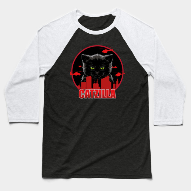 Catzilla – The Furry Destroyer of Cities Baseball T-Shirt by Butter Creative