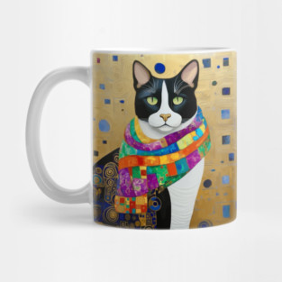 Klimt Cat with Colorful Geometric Patterns Mug