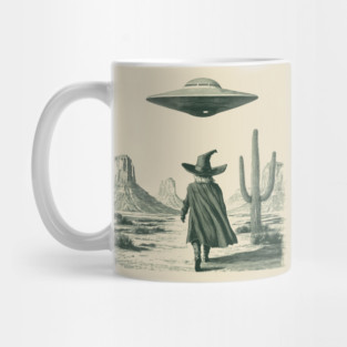UFO Invasion Sightings Wizardry Extraterrestrial Space Aliens Witchy Vibes Witchcraft Wizarding World Halloween Wizard Hat Arizona Cactus Desert Landscape Artwork Mug