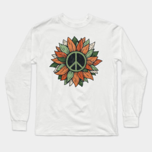 Distressed Flower Peace Sign Long Sleeve T-Shirt