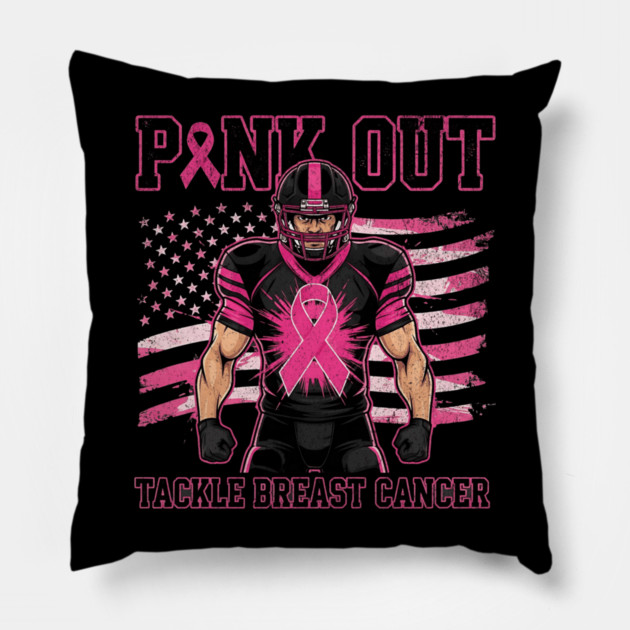 Pink Ribbon Football - October Football Breast Awareness Pillow by ArtistTee ⭐⭐⭐⭐⭐