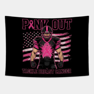 Pink Ribbon Football - October Football Breast Awareness Tapestry