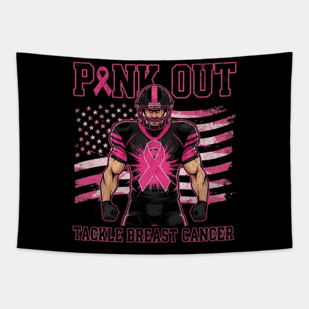 Pink Ribbon Football - October Football Breast Awareness Tapestry by ArtistTee ⭐⭐⭐⭐⭐