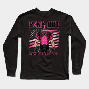 Pink Ribbon Football - October Football Breast Awareness Long Sleeve T-Shirt