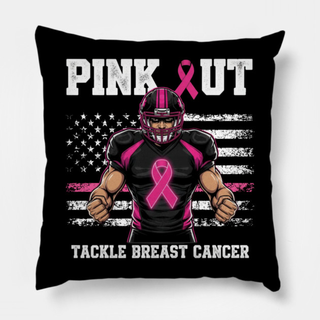 Pink Out Tackle Cancer Football Breast Cancer Awareness Game Day Pillow by ArtistTee ⭐⭐⭐⭐⭐