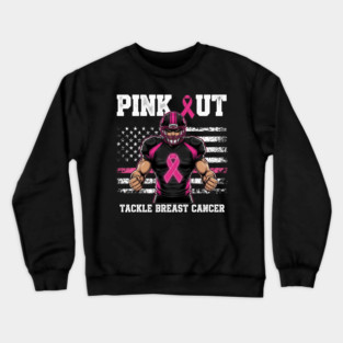 Pink Out Tackle Cancer Football Breast Cancer Awareness Game Day Crewneck Sweatshirt