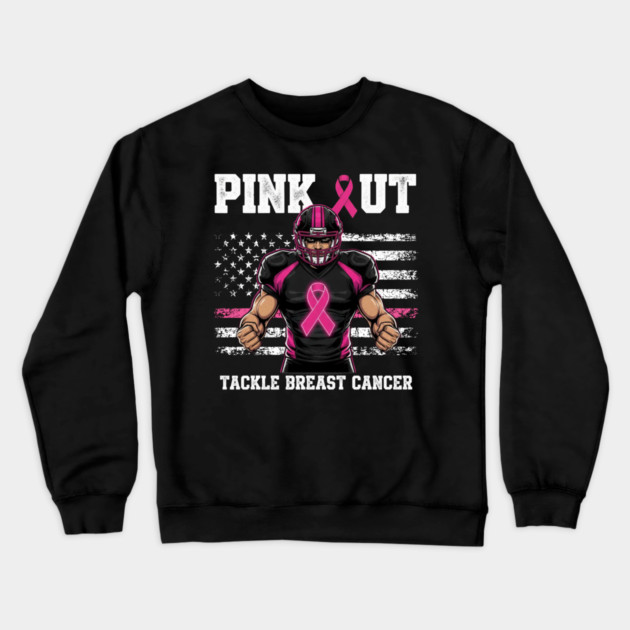 Pink Out Tackle Cancer Football Breast Cancer Awareness Game Day Crewneck Sweatshirt by ArtistTee ⭐⭐⭐⭐⭐