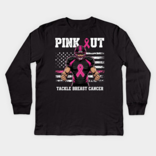 Pink Out Tackle Cancer Football Breast Cancer Awareness Game Day Kids Long Sleeve T-Shirt