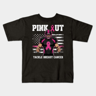 Pink Out Tackle Cancer Football Breast Cancer Awareness Game Day Kids T-Shirt