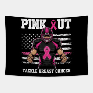 Pink Out Tackle Cancer Football Breast Cancer Awareness Game Day Tapestry