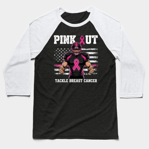 Pink Out Tackle Cancer Football Breast Cancer Awareness Game Day Baseball T-Shirt by ArtistTee ⭐⭐⭐⭐⭐