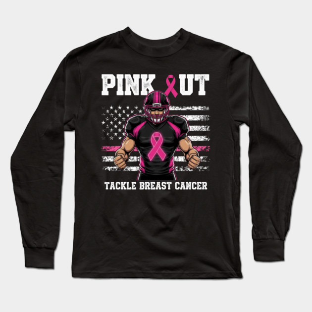 Pink Out Tackle Cancer Football Breast Cancer Awareness Game Day Long Sleeve T-Shirt by ArtistTee ⭐⭐⭐⭐⭐