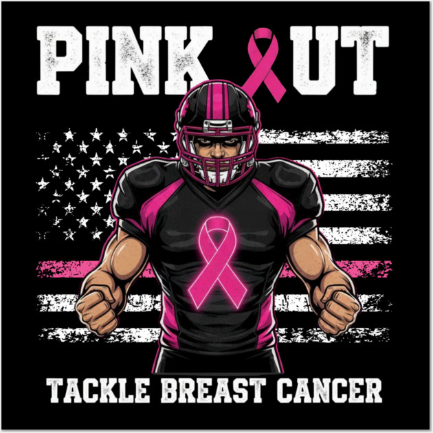 Pink Out Tackle Cancer Football Breast Cancer Awareness Game Day Wall Art by ArtistTee ⭐⭐⭐⭐⭐
