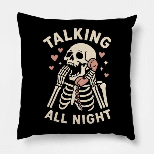 Talking All Night – Cute Skeleton Love & Halloween Graphic Pillow by MakerMind8.2