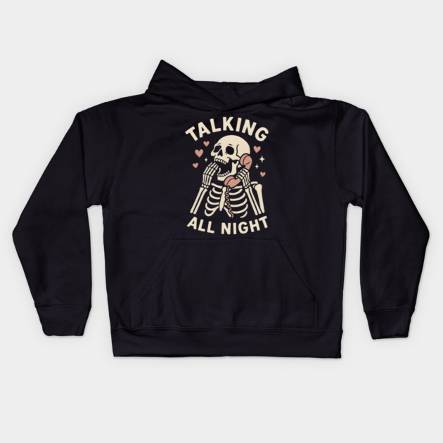 Talking All Night – Cute Skeleton Love & Halloween Graphic Kids Hoodie by MakerMind8.2