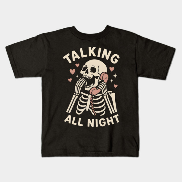 Talking All Night – Cute Skeleton Love & Halloween Graphic Kids T-Shirt by MakerMind8.2