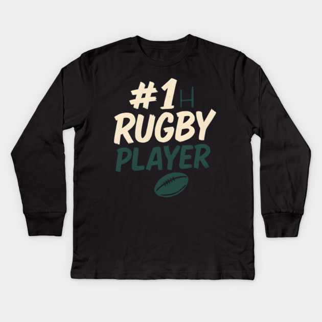 #1 Rugby Player Graphic – Sports Gift for Athletes Kids Long Sleeve T-Shirt by MakerMind8.2