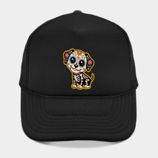 Dia De Los Muertos Puppy Floral Calavera Bones Hat