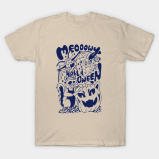 Meowy Halloween Cat with Pumpkin Bat and Ghost T-Shirt