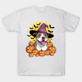 Halloween Pitbull Dog Pumpkin T-Shirt