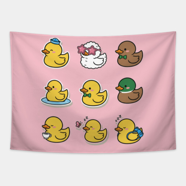 Cute Rubber Duck Lover Funny Animal Gift Kawaii Graphic , Funny Duck Lover Gifts Kawaii Graphic Art Tapestry by OUTFITPAW