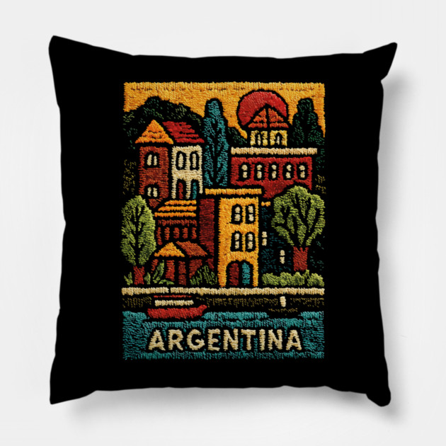 Argentina Travel Poster - Buenos Aires Cityscape Art Pillow by TuncGK