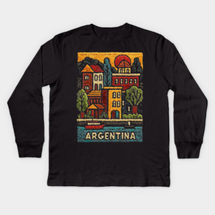 Argentina Travel Poster - Buenos Aires Cityscape Art Kids Long Sleeve T-Shirt