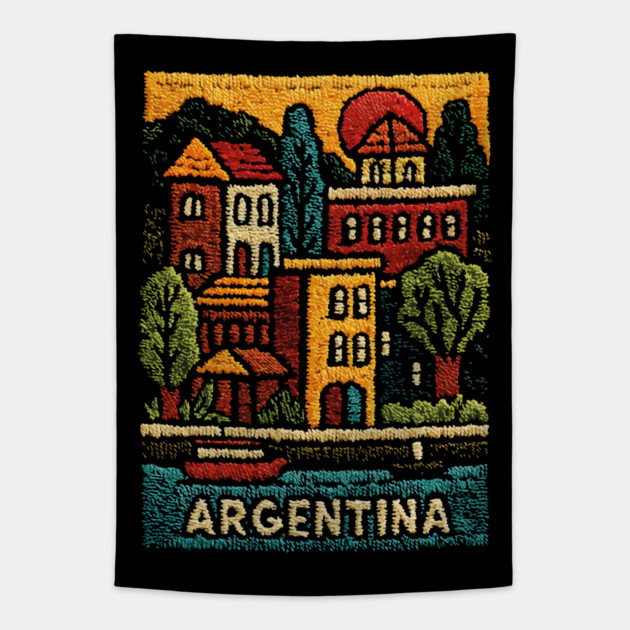 Argentina Travel Poster - Buenos Aires Cityscape Art Tapestry by TuncGK