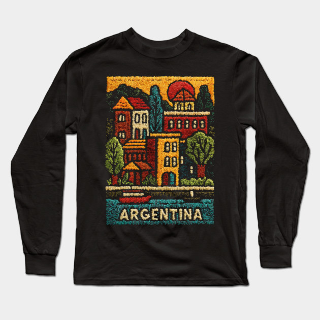 Argentina Travel Poster - Buenos Aires Cityscape Art Long Sleeve T-Shirt by TuncGK
