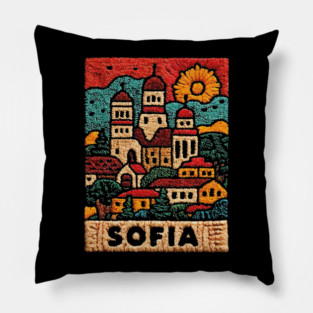 Sofia Bulgaria Embroided - Balkan Architecture Art Pillow