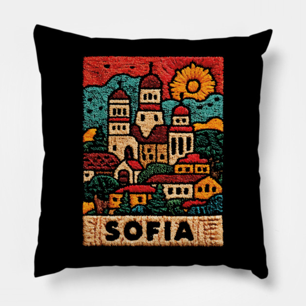 Sofia Bulgaria Embroided - Balkan Architecture Art Pillow by TuncGK