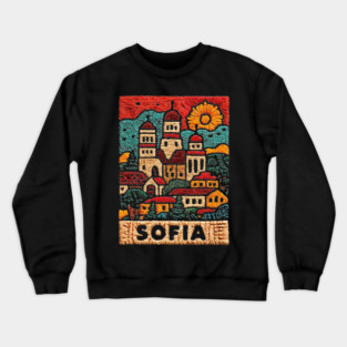 Sofia Bulgaria Embroided - Balkan Architecture Art Crewneck Sweatshirt