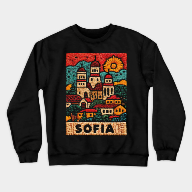 Sofia Bulgaria Embroided - Balkan Architecture Art Crewneck Sweatshirt by TuncGK